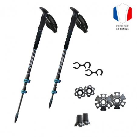 Bâton de randonnée télescopique en carbone aluminium et ses accessoires bleu saphir masculin